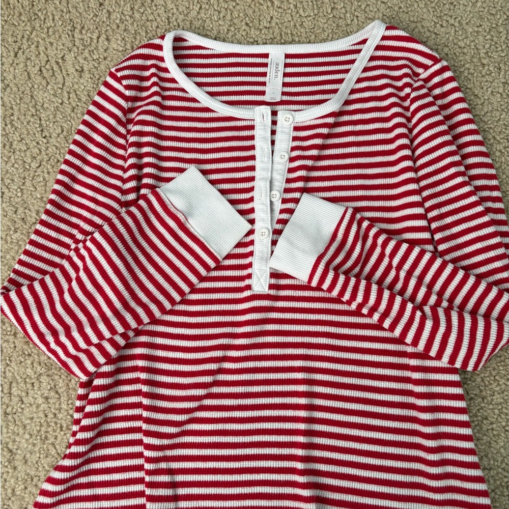 Auden Red and White Striped Button Henley Pajamas